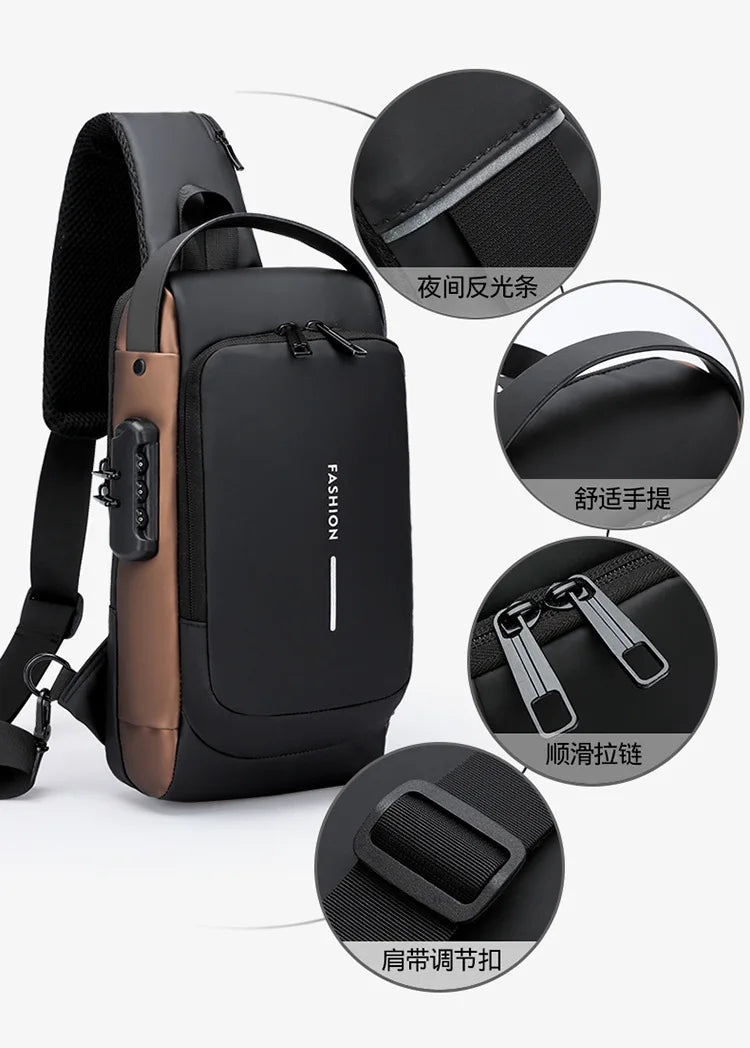 Homefish New Men's Anti Theft Chest Pack with USB Charging for Short Distance School Gym