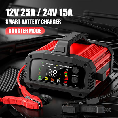 12V 24V FOXSUR FPT-250 Car Battery Charger For Car Motorcycle Truck High-Power Booster Pulse Repair for Lead-Acid AGM LiFePo4