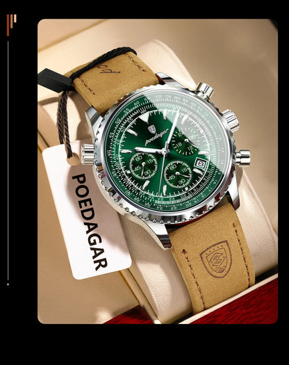 POEDAGAR Luxury Business Men's Watch Waterproof Luminous Date Chronograph Leather Man Clock Fashion Quartz Watches For Men Reloj