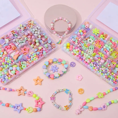 500pcs DIY Handmade Beaded Children's Toy Creative Loose Spacer Beads Crafts Making Bracelet Necklace Jewelry Kit Girl Toy Gift