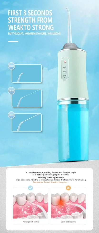 Oral Irrigator Portable USB Rechargeable Dental Water Flosser Water Jet Floss Tooth Pick 4 Jet Tip 220ml 3 Modes IPX7 Waterproof