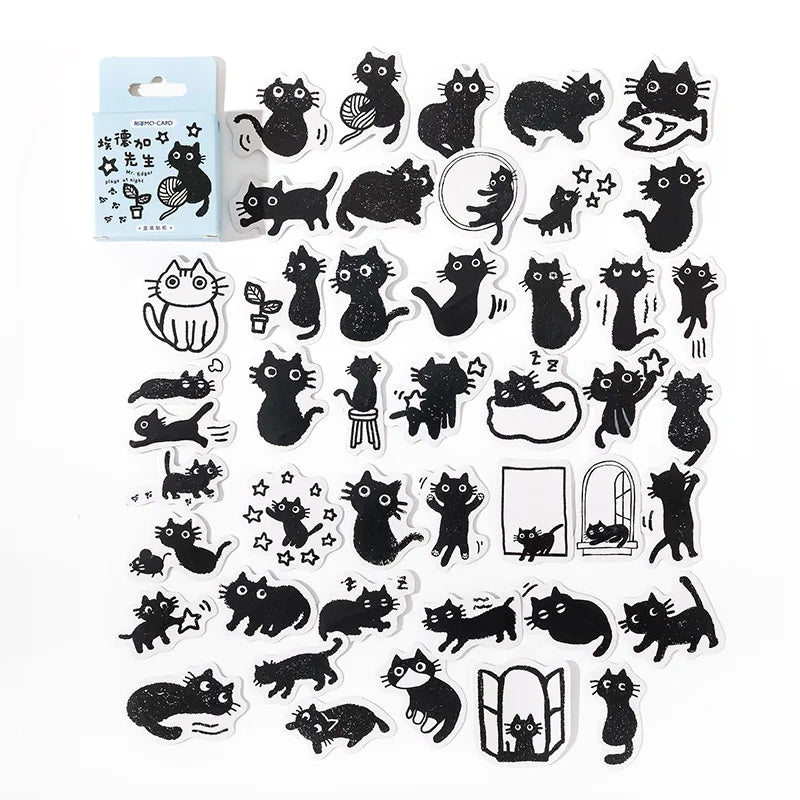 45Stickers / Box Kitten Notebook Boxed Stickers Cartoon Cute Decorative Photo Album Diy Stickers Growth Manual