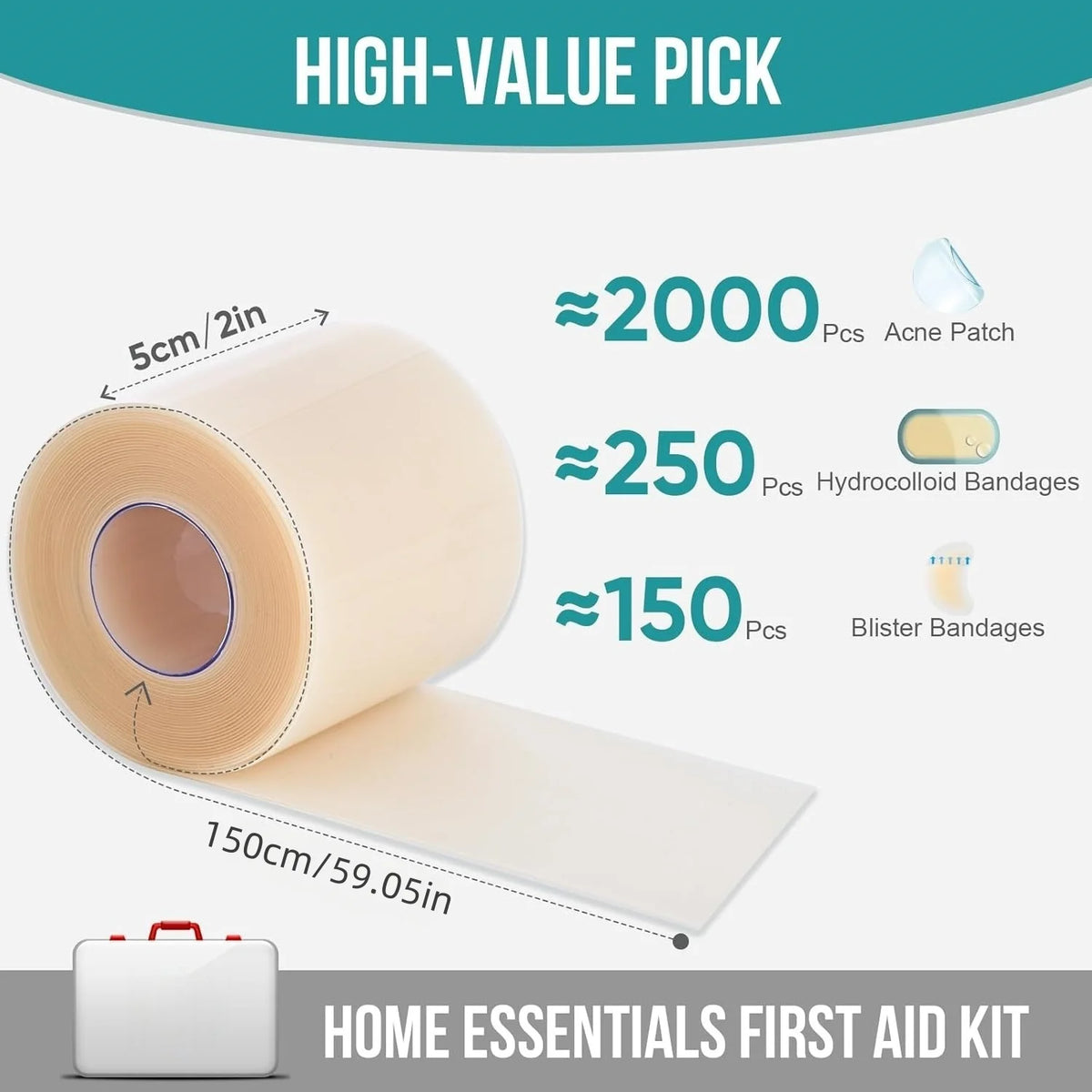 Hydrocolloid Wound Care Roll Cut To Size Patch Bandages Self Adhesive Waterproof Super Absorbent Dressing For First Aid Kit.