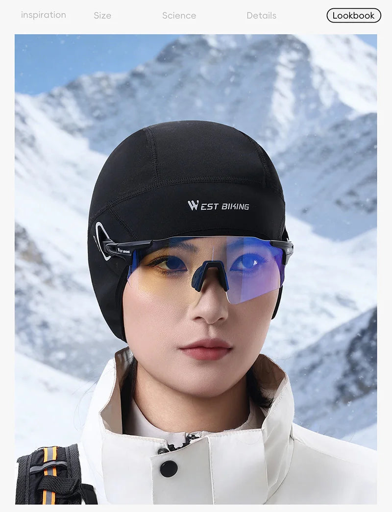 WEST BIKING Winter Fleece Cycling Cap Windproof Thermal Skull Cap Helmet Liner Running Skiing Motocycle Riding Men MTB Bike Hat
