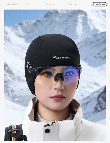 WEST BIKING Winter Fleece Cycling Cap Windproof Thermal Skull Cap Helmet Liner Running Skiing Motocycle Riding Men MTB Bike Hat