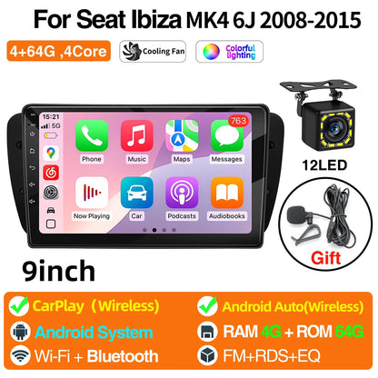 Android Car Radio for Seat Ibiza MK4 6J 2008-2015 Multimedia Player CarPlay Android Auto GPS Bluetooth WIFI Car Head Unit 9inch