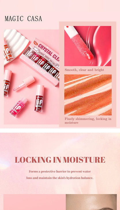 MAGIC CASA 6-Piece Set Water-Gloss Jelly Lip Oil - Plumping, Hydrating, Makeup Base, Long-Lasting Moisture