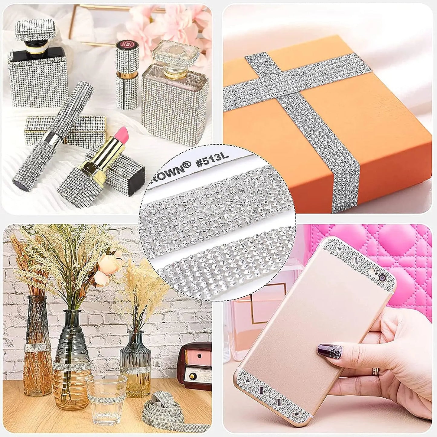 1 Yard Self Adhesive Crystal Rhinestone Sticker Diamond Ribbon DIY Sticker Rhinestones Arts Crafts Tape Car Phone Decoration