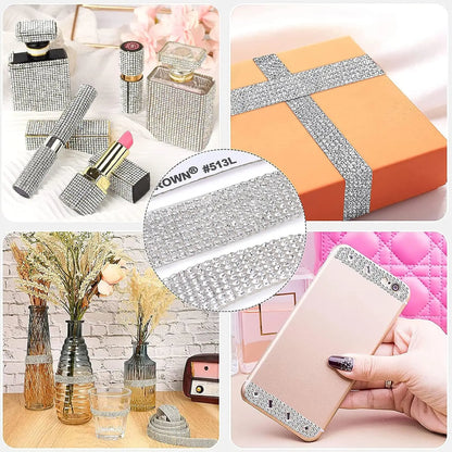 1 Yard Self Adhesive Crystal Rhinestone Sticker Diamond Ribbon DIY Sticker Rhinestones Arts Crafts Tape Car Phone Decoration