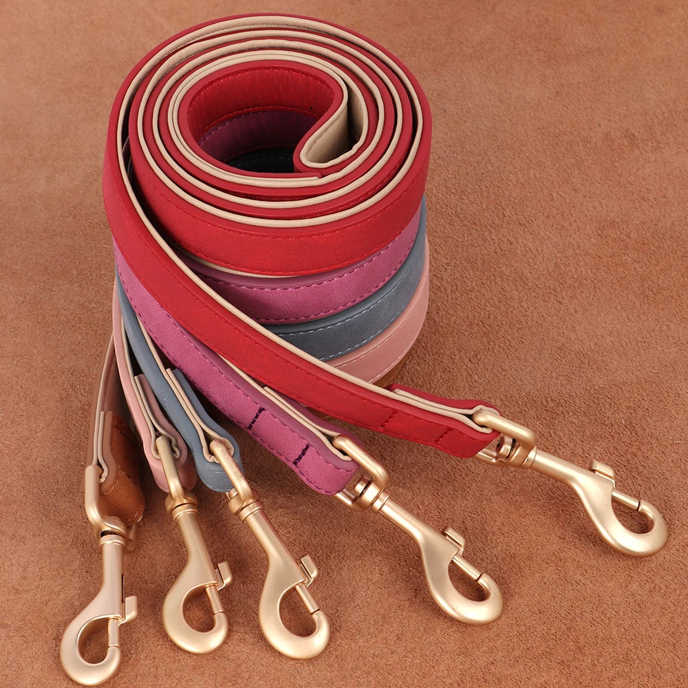 Soft Padded Dog Collar Leash Set PU Leather Pet Dog Collars Necklace With Walking Lead Rope Adjustable For Small Medium Dogs Pug