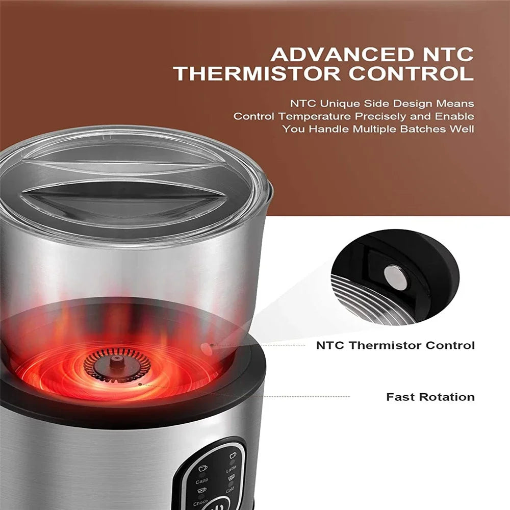 DEVISIB 4-in-1 Automatic Milk Frother Electric Instant Magic Froth 350ml Stainless Steel Pitcher Dishwasher Safe Hot and Cold