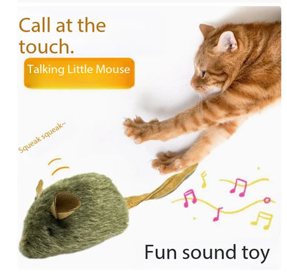 Smart Induction Squeaky Mouse Plush Toy - Sound-Activated Self-Entertainment Cat Teaser Simulation Small Pet Toy for Distraction