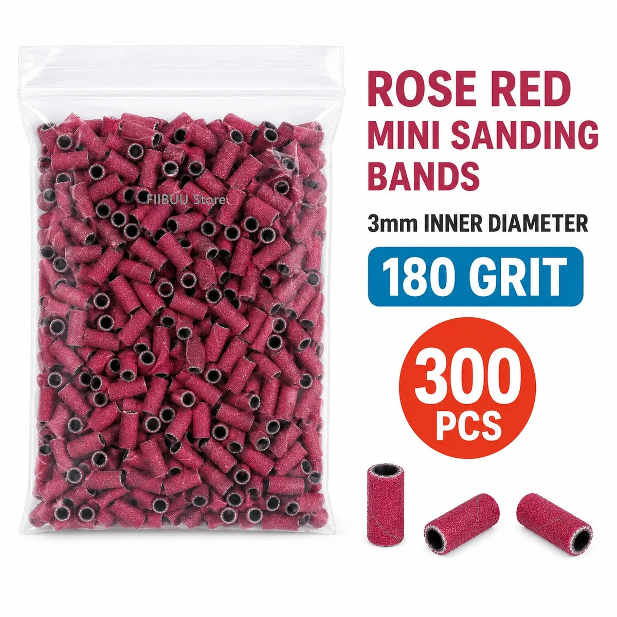 300Pcs 3mm Nail Drill Sanding Bands Set 120 180 240 Grit Mini E-File Sanding Sleeves Nail File for Manicure Pedicure Accessory