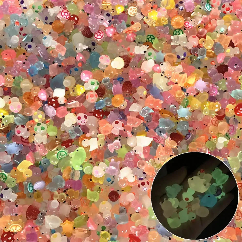 30-100pcs Luminous Mini Resin Animal Figurines Glow in The Dark Fish Tank Aquarium Ornament  Aquatic Landscaping Decor Accessory