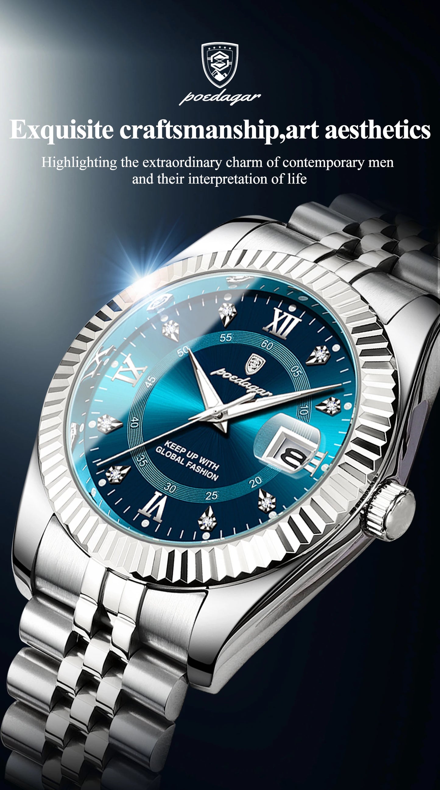 POEDAGAR Original Men Wristwatch Waterproof Luminous Date Business Man Clock Stainless Steel Quartz Military Men's Watches Reloj