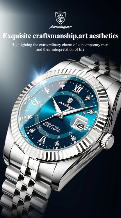 POEDAGAR Original Men Wristwatch Waterproof Luminous Date Business Man Clock Stainless Steel Quartz Military Men's Watches Reloj