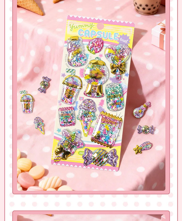Kawaii Capsule Sparkling 3D Stickers Scrapbooking Diy Journal Stationery Sticker Cute Deco Art School Supplies