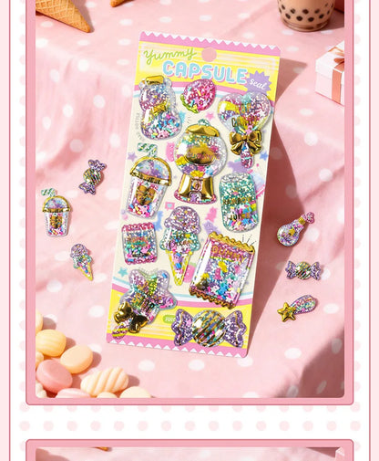 Kawaii Capsule Sparkling 3D Stickers Scrapbooking Diy Journal Stationery Sticker Cute Deco Art School Supplies