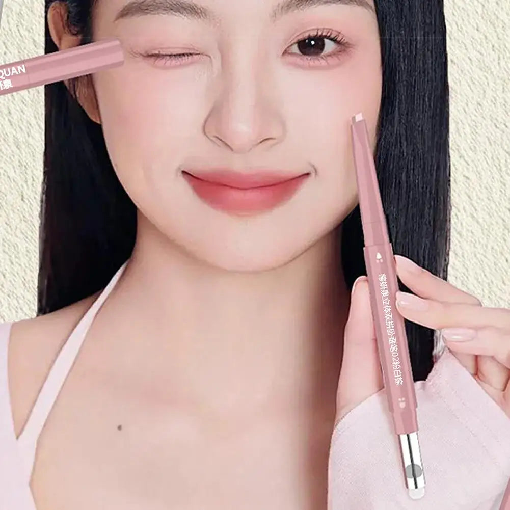 2 In 1 Double Ended Lying Silkworm Pen Two-tone Natural Under Eye Highlighter & Shadow Stick For Korean Makeup