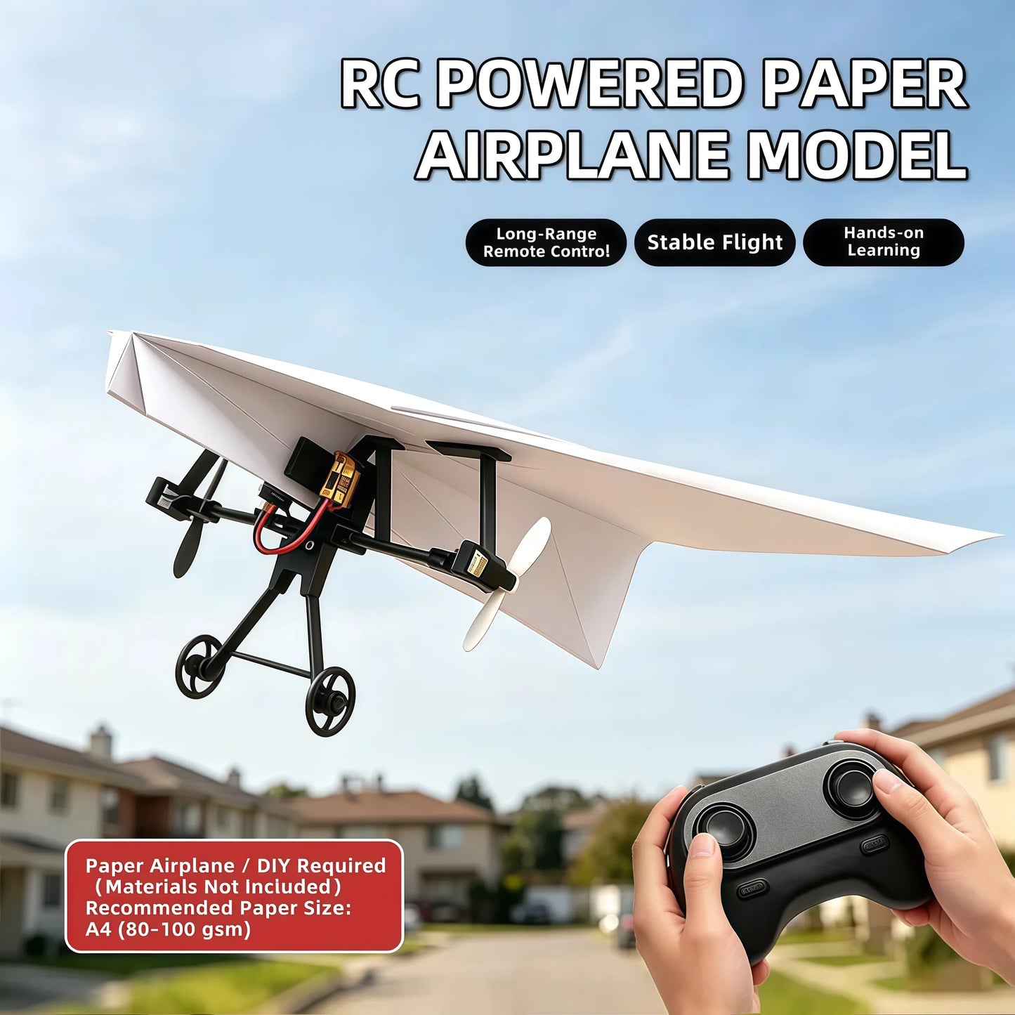 Hotfree RC Paper Airplane Kit, Remote Control Plane with Gyro Stabilizer & Dual Propellers, DIY Foldable Flying Toy, Easy-to-Fly STEM Toy, Birthday Gift for Kids Boys & Adults