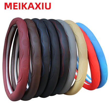 38cm PU Fiber Leather Steering Wheel Cover Embossed Style round Car Decorations Accessory with Inner Ring for All Seasons