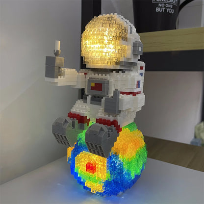 Astronaut Series Micro Mini Building Blocks with LED Lights, Enhances Desk Aesthetics, Pen Holder Assemble Brilliance the Cosmos