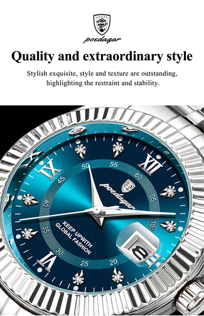 POEDAGAR Original Men Wristwatch Waterproof Luminous Date Business Man Clock Stainless Steel Quartz Military Men's Watches Reloj