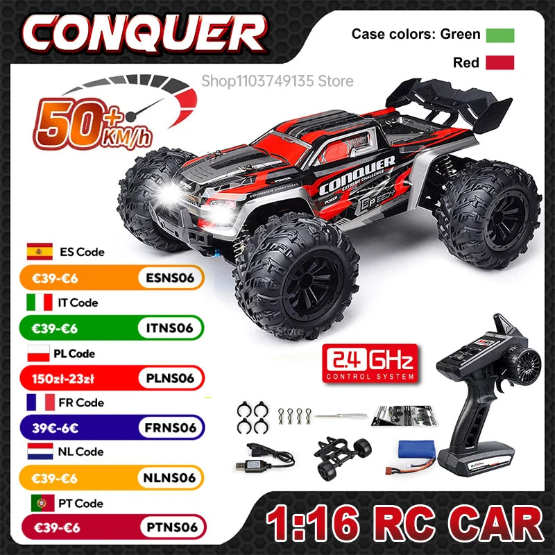 WLtoys 1:16 Scale Large RC Car 50km/h High Speed 4WD Children Toy for Boys Remote Control Car 2.4G Off Road Monster Truck RC Toy