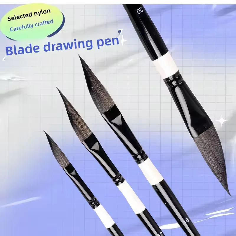 4pcs Pull Wire Paint Brush Set - Nylon Knife-Shaped Watercolor Pen for Gouache, Acrylic & Fine Detail Art