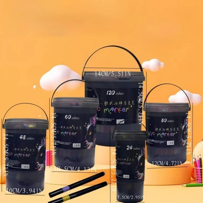 24/36/48/60/80/120 Bucket-cap Soft-Head Acrylic Marker Pen - Specially Designed for Students in Art Class, with Strong Coverage.