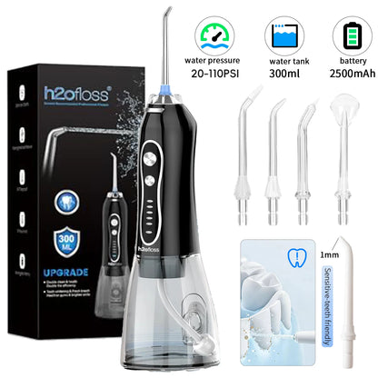 H2ofloss Cordless Water Flosser 5 Modes 300ml 2500mAh USB Rechargeable Portable High Pressure Oral Irrigator for Teeth Cleaning