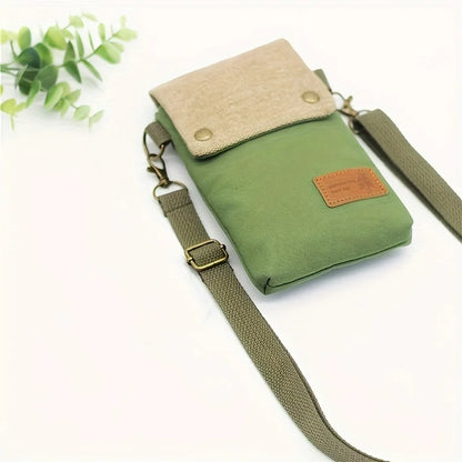 Solid Color Canvas 3 Layer Crossbody Cell Phone Bag Simple Cloth Women's Bag Fashion Satchel Shoulder Coin Purse