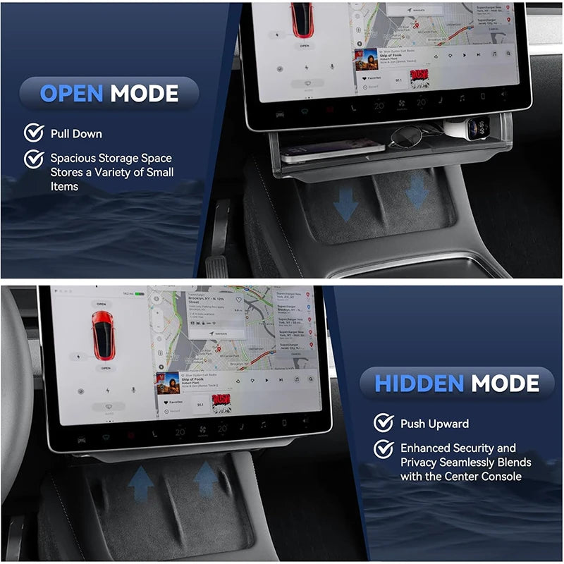 Center Console Screen Under Storage Box For Tesla Model 3/Y Juniper 2019-2026 Center Hidden Storage Organizer Tray Accessories