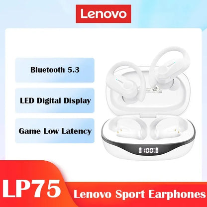 Lenovo LP75 TWS Wireless Bluetooth V5.3 Earphones IPX5 Digital Display Ear Hook Earbuds HiFi Stereo Noise Reduction Headphones