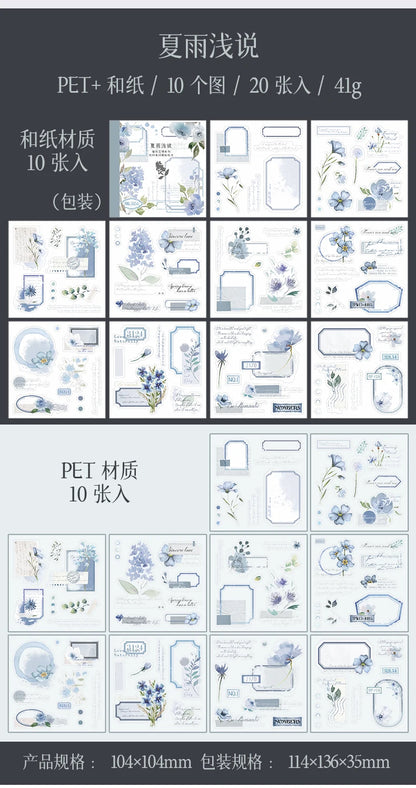 Yoofun 20pcs/lot PET + Washi Paper Aesthetic Flower Stickers Gift Card Journal Scrapbooking Diary Decoration Stationery Labels
