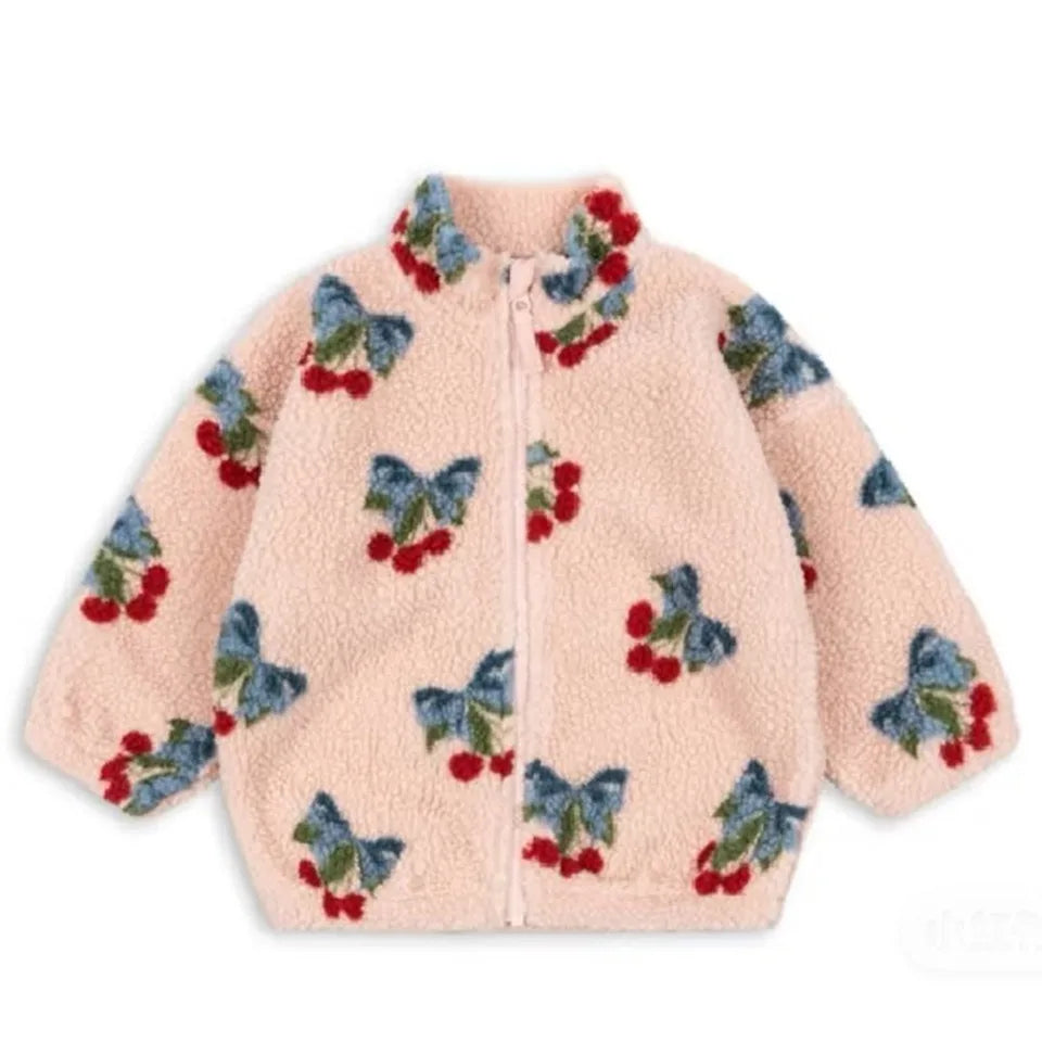 2026 KS Brand Winter Baby Girls Boys Lambswool Cherry Jackets Kids Clothes Boys Sequin Cartoon Outerwear Children's Coats 1-9Yrs