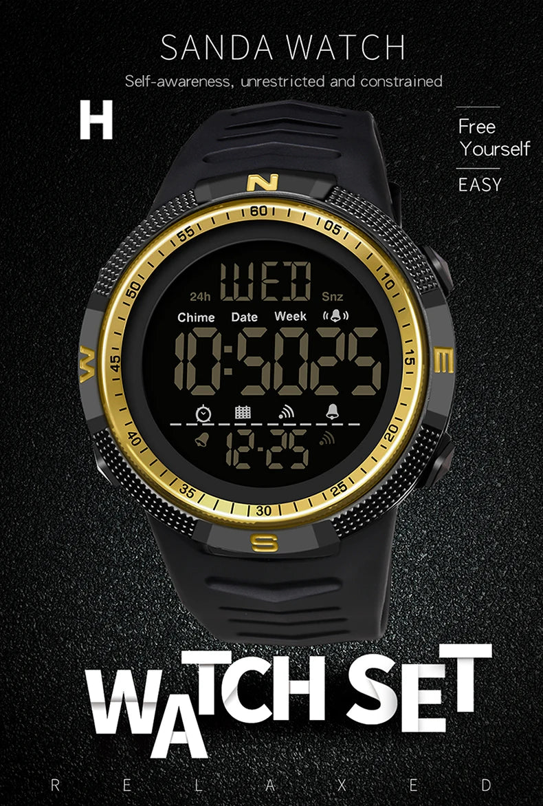 SANDA Brand Military Sport Watch Mens Clock Fashion Digital Wristwatch Shockproof Countdown Watches Waterproof Hour Bracelet