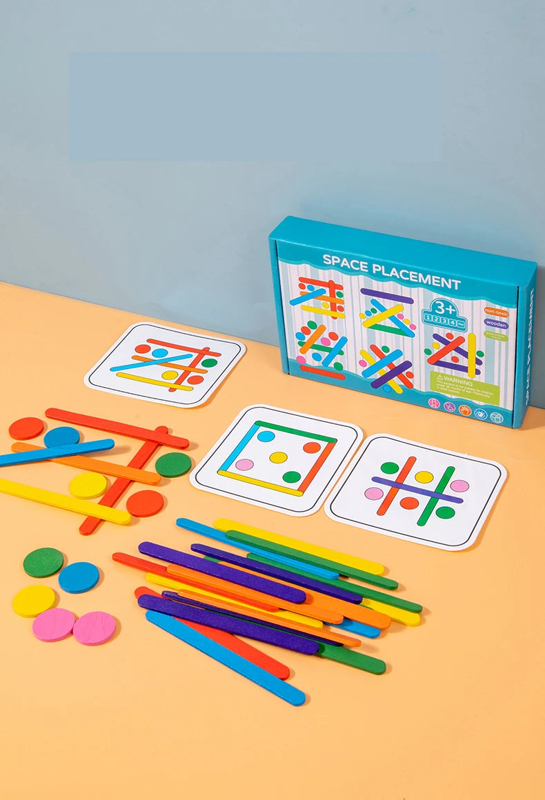 Kids Rainbow Stick Thinking Puzzle Wooden DIY Ice Cream Stick Puzzle Challenge Table Games Montessori Educational Children Toys