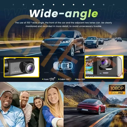 Wifi 3 Channel Dash Cam Night Vision Loop Recording & 2" IPS Screen 1080P 2/3Camera DVR Recorder, Video Recorder, Vehicle DVR