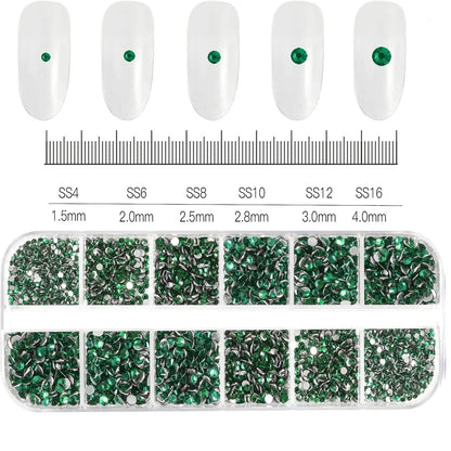 12Grids Mixed Mini Christmas Gems Nail Charms 2mm Luxury Crystal Nail Glitter Rhinestone Red/Green Flatback Christmas Nail Parts