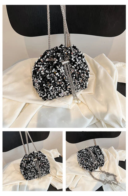 Crossbody Bags Sequin Women's New Korean Bucket Bag Bright Eyes Style Fashion Crossbody Dinner Single Shoulder Bags