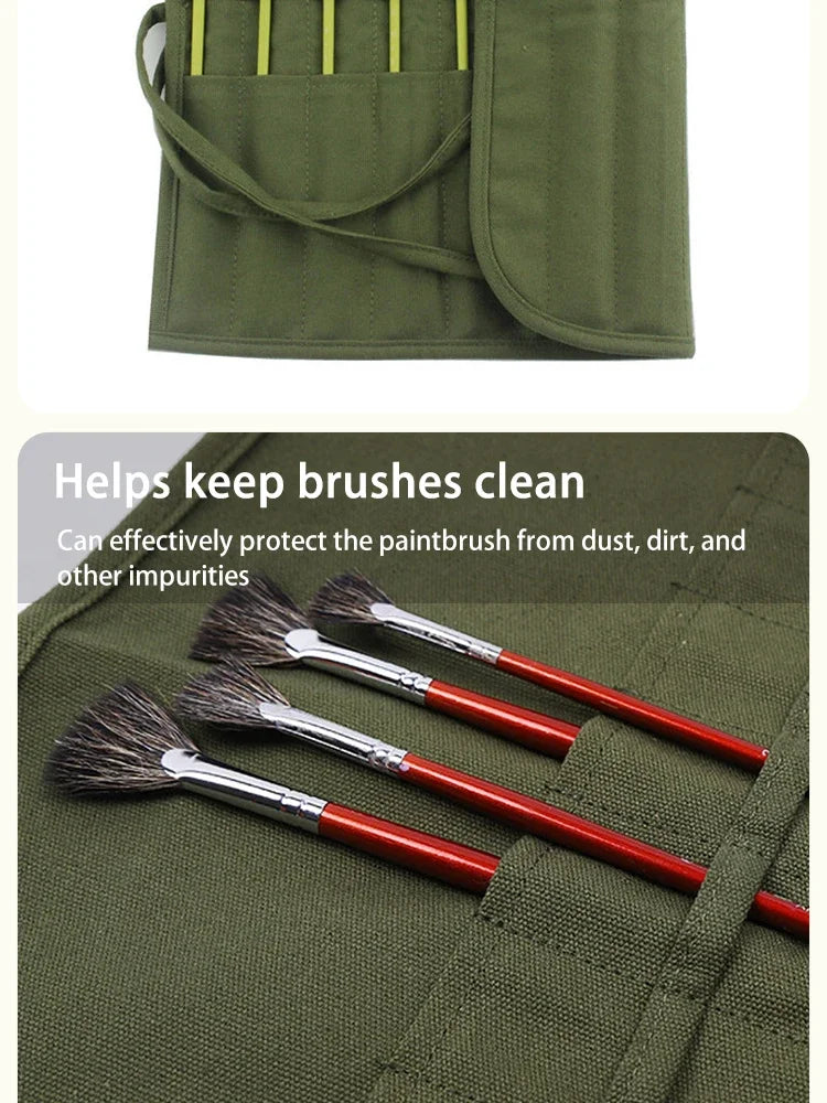 Painting Brushes Canvas Storage Bag,  Slots Watercolour and Gouache Brushes Calligraphy Brushes Storage Bag, Roll up Pen Bag