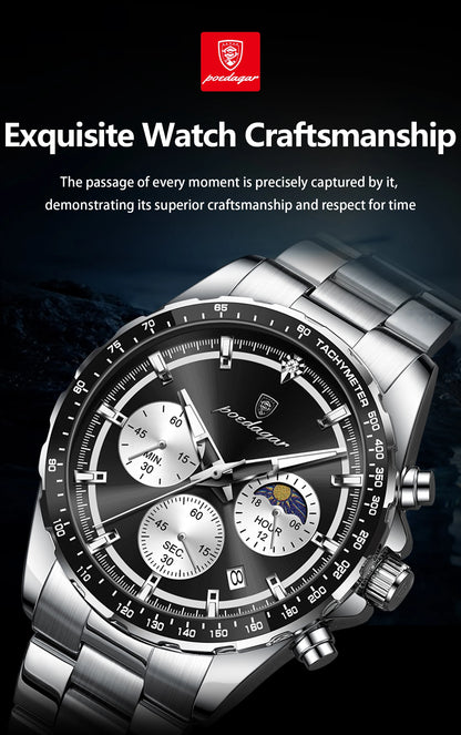 POEDAGAR Business Brand Man Wristwatch Waterproof Stainless Steel Luminous Men Watch Chronograph Date Men's Quartz Watches Reloj