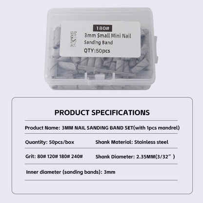 3mm Nail Sanding Bands-80/120/180/240 Grit Mini Nail Drill Bit Electric Nail File Accessory Polishing Manicure Tool 50/100pcs