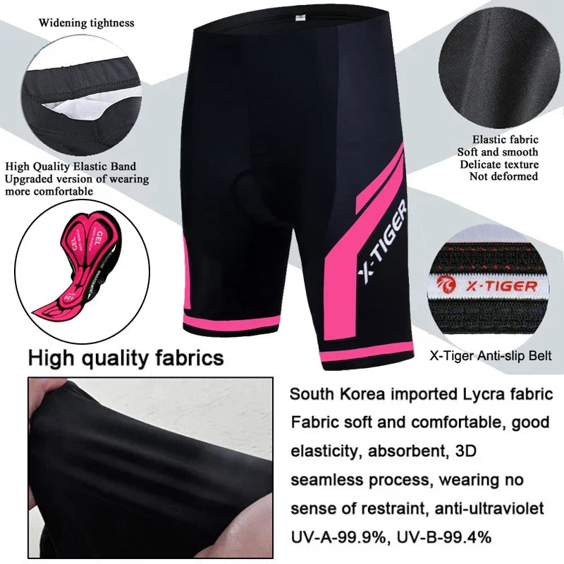 X-TIGER Women Cycling Shorts 5D Gel Padded Shockproof MTB Mountian Bicycle Shorts Road Racing Bike Shorts Summer Outfit Clothing