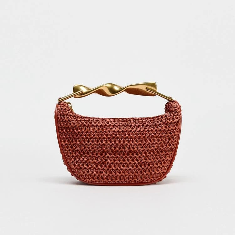 Summer Half-Moon Beach Straw Shoulder Bags Women's Straw Bucket Bag Purse Woven Straw Handbags Casual Tote Crossbody Bag