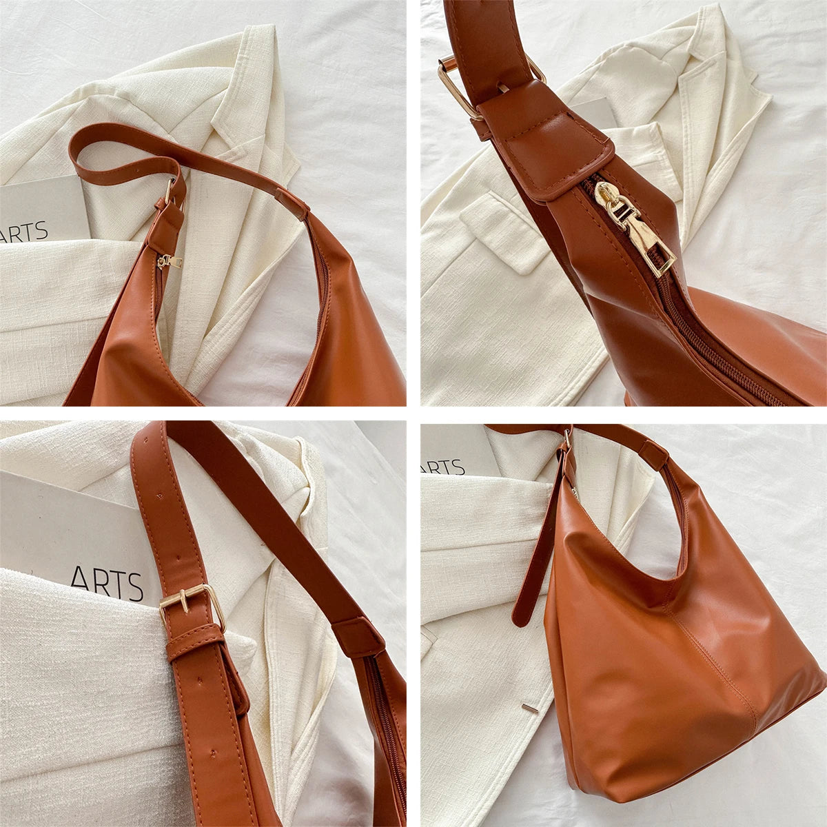 Trendy Casual Soft PU Women's Handbags Solid Color Large Capacity Female Shoulder Bag Retro Tote Bag For Commute Shopping