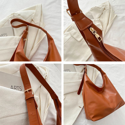 Trendy Casual Soft PU Women's Handbags Solid Color Large Capacity Female Shoulder Bag Retro Tote Bag For Commute Shopping