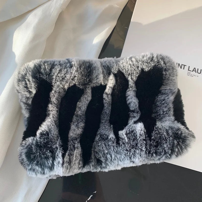 Women Handmade Stretch 100% Real Rabbit Fur Scarf Knit Genuine Rex Rabbit Fur Headbands Girls Natural Rabbit Fur Ring Scarves