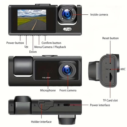 Wifi 3 Channel Dash Cam Night Vision Loop Recording & 2" IPS Screen 1080P 2/3Camera DVR Recorder, Video Recorder, Vehicle DVR